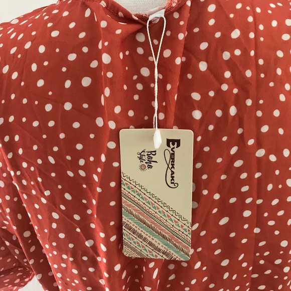 boutique deep v dress boho mini dress burnt orange dot print medium or large - Picture 5 of 9